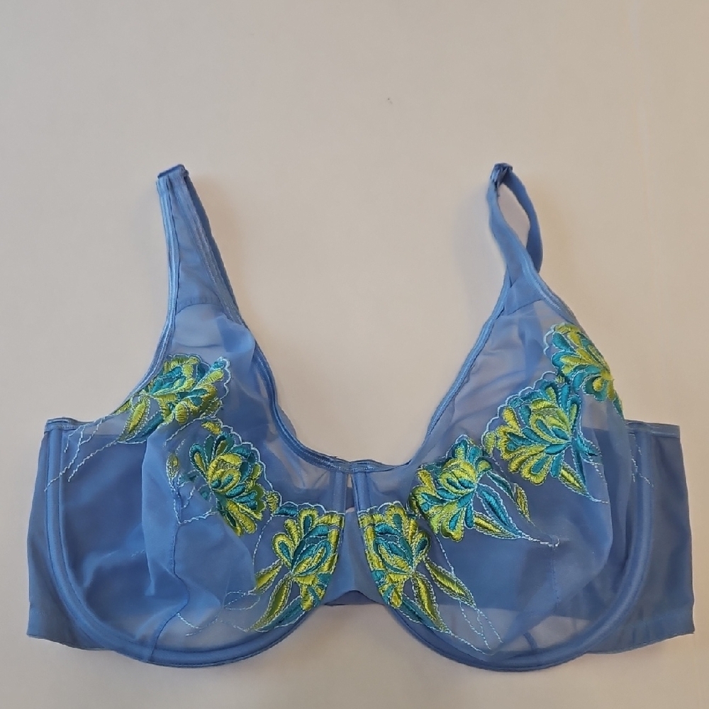 Blue Floral Embroidered Bra